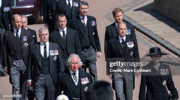 Prince Charles, Prince of Wales; Prince William, Duke of Cambridge; Prince Harry, Duke of Sussex; Timothy Laurence; Princess Anne, Princess Royal;...