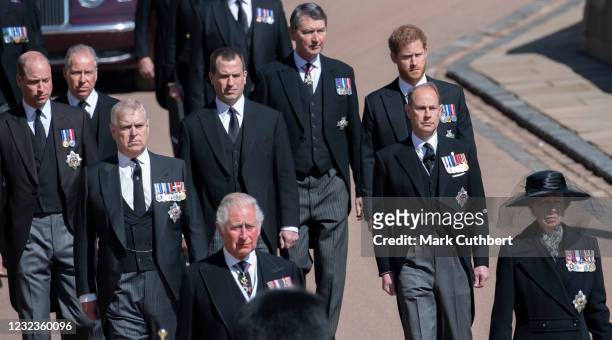 Prince Charles, Prince of Wales; Prince William, Duke of Cambridge; Prince Harry, Duke of Sussex; Timothy Laurence; Princess Anne, Princess Royal;...