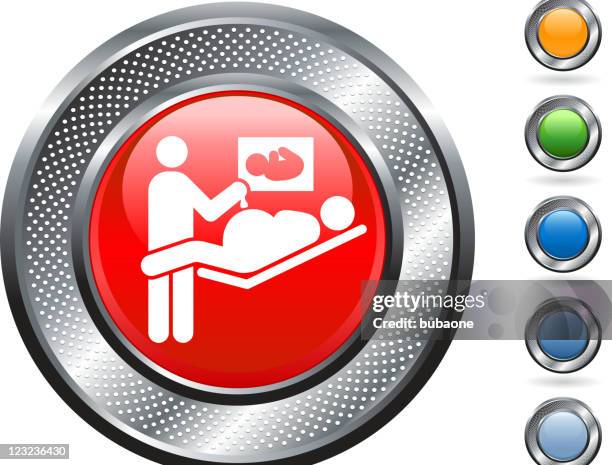 stockillustraties, clipart, cartoons en iconen met prenatal sonogram royalty free vector art on metallic button - prenatal care