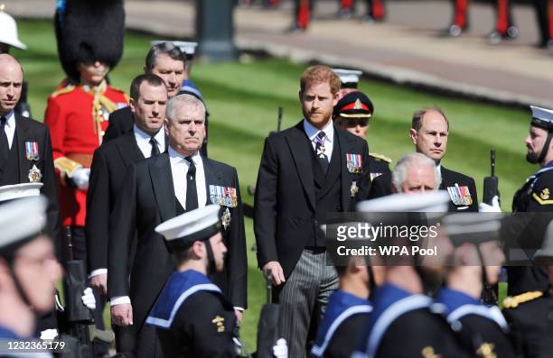Prince Charles, Prince of Wales; Prince Edward, Earl of Wessex; Prince Andrew, Duke of York; Prince Harry, Duke of Sussex; Peter Phillips; Prince...
