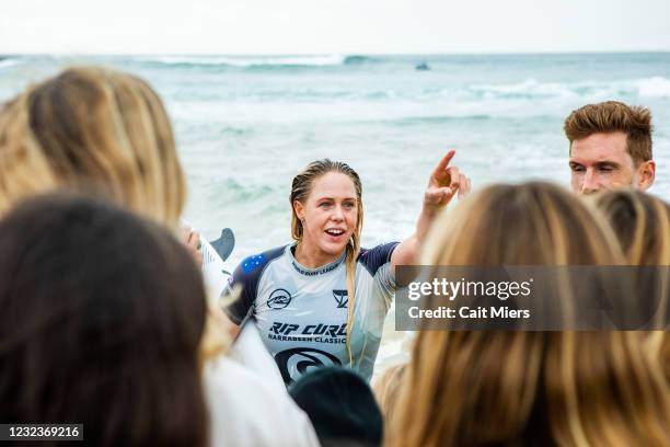 Laura Enever of Australia surfing in Heat 1 of Round 2 of the Rip Curl Narrabeen Classic presented by Corona on April 18, 2021 in Narrabeen,...