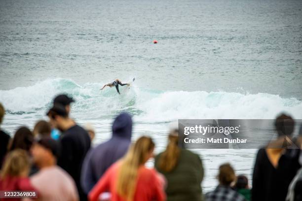 Laura Enever of Australia surfing in Heat 1 of Round 2 of the Rip Curl Narrabeen Classic presented by Corona on April 18, 2021 in Narrabeen,...