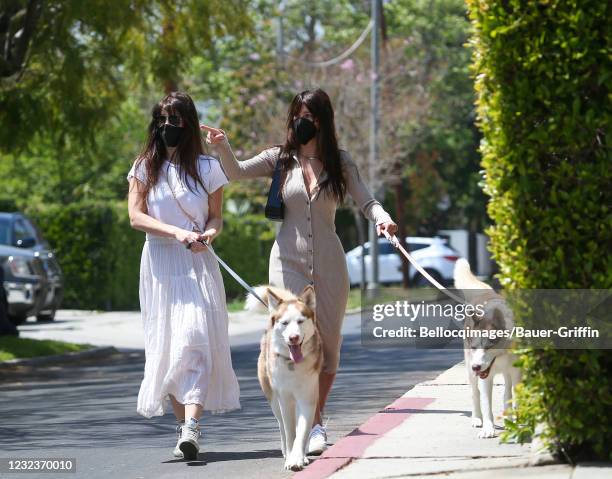 Lucila Sola and Camila Morrone are seen on April 17, 2021 in Los Angeles, California.