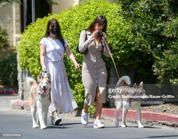Lucila Sola and Camila Morrone are seen on April 17, 2021 in Los Angeles, California.