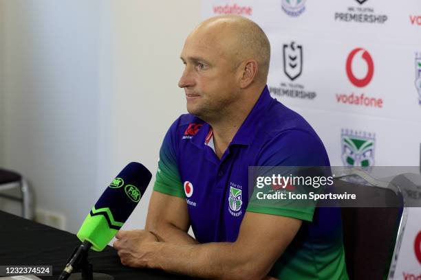 Nathan Brown Coach of the Warriors in the press conference during the round six NRL match between St George Illawarra Dragons and New Zealand...