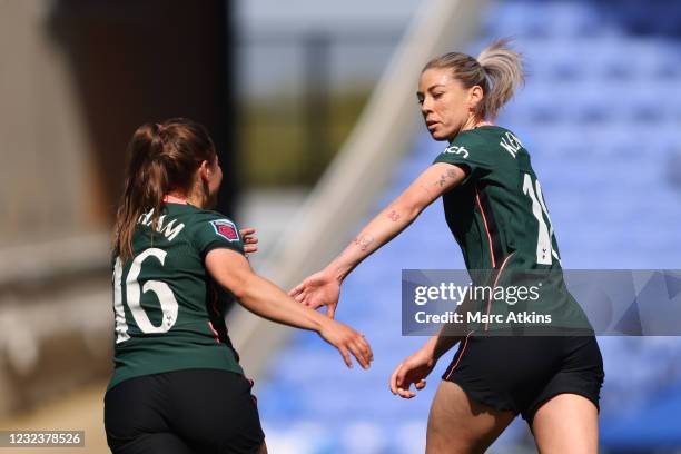 Alana Kennedy of Tottenham Hotspur celebrates scoring a goal from a free kick with Kit Graham during the Vitality Women's FA Cup Fourth Round match...