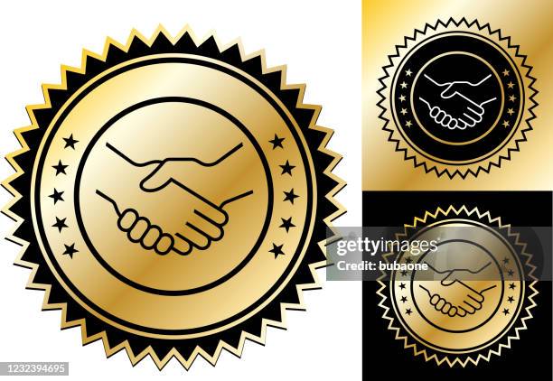 handshake icon - gold seal stamp stock illustrations