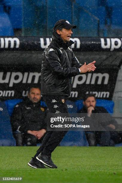 Filippo Inzaghi coach of Benevento Calcio reacts during the 2020-2021 Italian Serie A Championship League match between S.S. Lazio and Benevento...