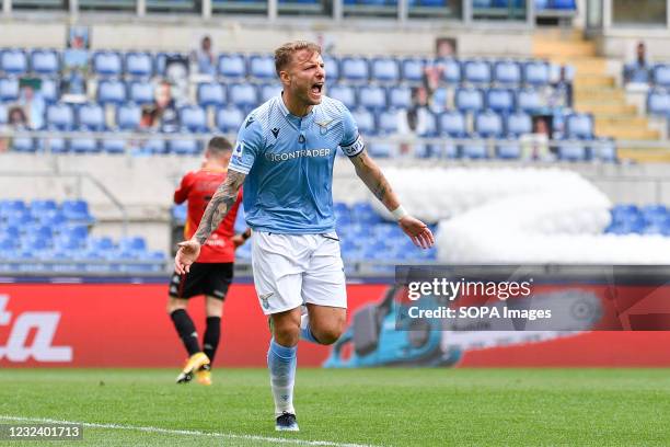 Ciro Immobile of S.S. Lazio celebrates after scoring a goal during the 2020-2021 Italian Serie A Championship League match between S.S. Lazio and...