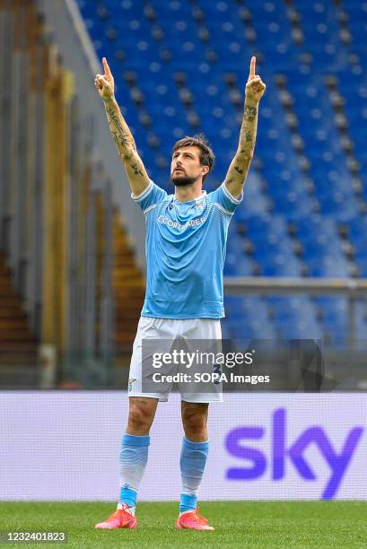 Francesco Acerbi of S.S. Lazio celebrates during the 2020-2021 Italian Serie A Championship League match between S.S. Lazio and Benevento Calcio at...