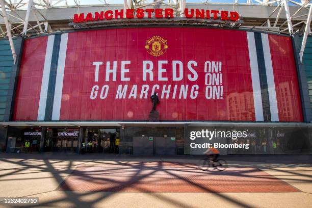 The megastore at Old Trafford Stadium, the home ground of Manchester United Football Club, in Manchester, U.K., on Monday, April 19, 2021. A group of...