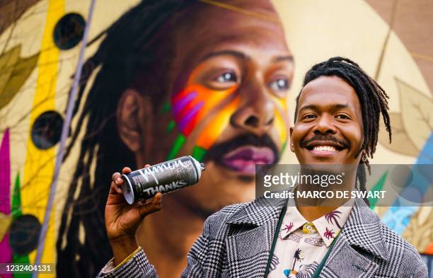 Surinamese singer-songwriter and Eurovision candidate in the run-up to the Eurovision Song Contest Jeangu Macrooy, poses during the unveiling of the...