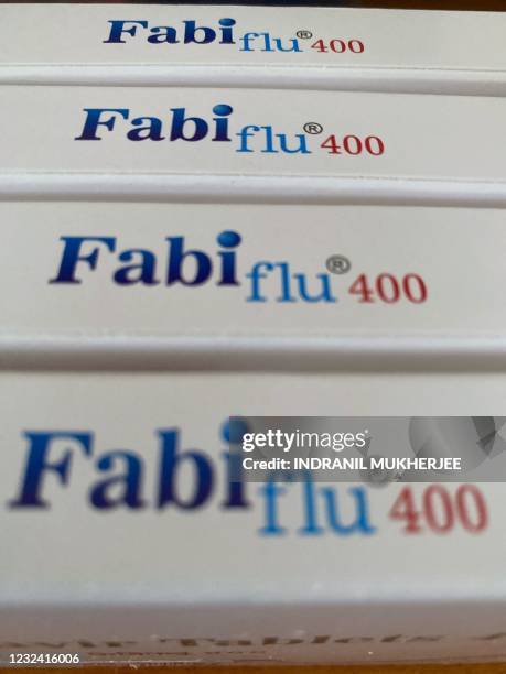 Fabiflu tablets, an anti-viral medicine containing favipiravir and used to treat mild to moderate Covid-19 cases, are seen at a chemist in Mumbai on...