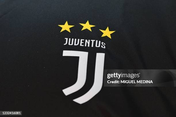 This picture taken in Milan on April 20, 2021 shows the logo of the Italian team Juventus. - FIFA president Gianni Infantino said on April 20 that...