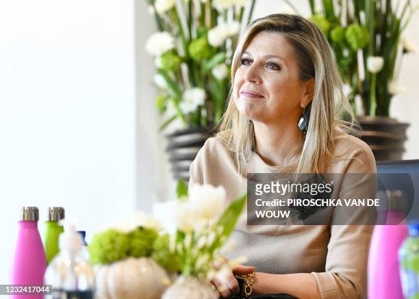 Queen Maxima visits the cleaning company CSU, winner of the Koning Willem I Prize in the Large Business category, in Uden on April 20, 2021. -...