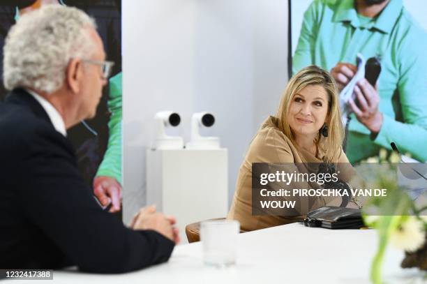 Queen Maxima visits the cleaning company CSU, winner of the Koning Willem I Prize in the Large Business category, in Uden on April 20, 2021. /...