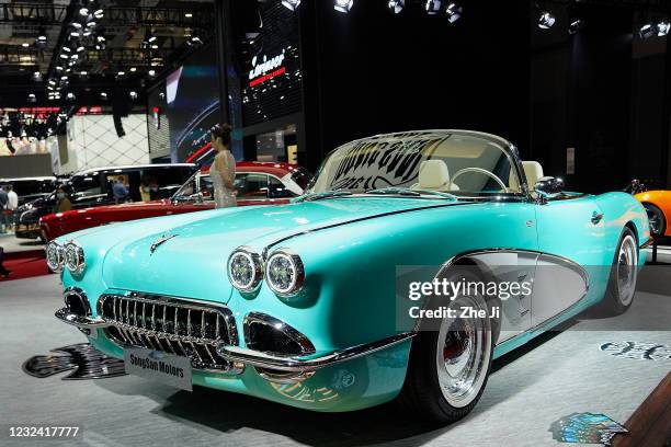 Songsan Motors SS Dolphin car is displayed during the 19th Shanghai International Automobile Industry Exhibition, also known as Auto Shanghai 2021,...