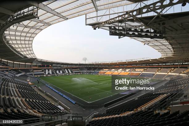 General view of the Kcom Stadium before the Sky Bet League One match between Hull City and Sunderland at the Kcom Stadium on April 20, 2021 in Hull,...