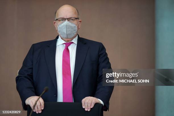 German Economy Minister Peter Altmaier arrives for a session of questions by a German Federal parliament committee investigating the scandal over...