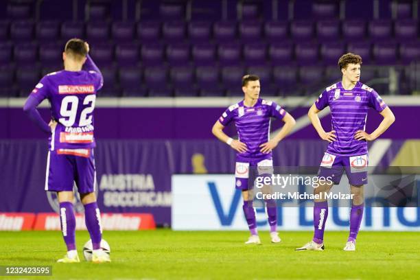 Marco Djuricin of Austria Wien, Stephan Zwierschitz of Austria Wien and Eric Martel of Austria Wien are disappointed during the tipico Bundesliga...