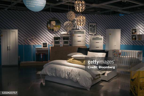 Bedroom furniture in the showroom of an Ikea store in Mexico City, Mexico, on Tuesday, April 20, 2021. The first Ikea store opened its doors in...