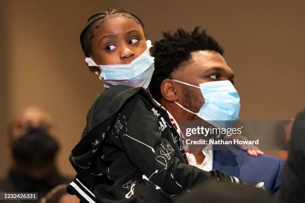 Gianna Floyd, daughter of George Floyd, looks on during a news conference following the verdict in the Derek Chauvin trial on April 20, 2021 in...