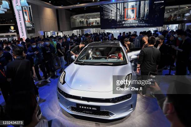 Zeekr 001 car is on displayed during the 19th Shanghai International Automobile Industry Exhibition, also known as Auto Shanghai 2021, at National...