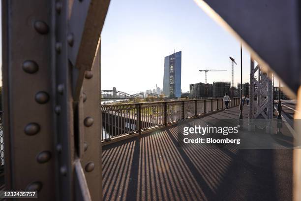 The European Central Bank headquarters near the Honsellbruecke bridge in the financial district in Frankfurt, Germany, on Tuesday, April 20, 2021....