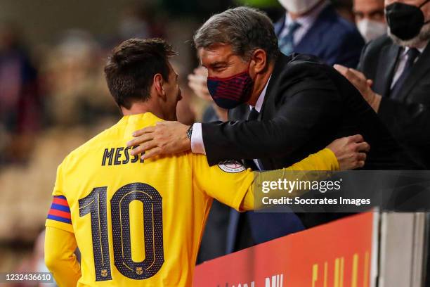 Lionel Messi of FC Barcelona, president Joan Laporta of FC Barcelona during the Spanish Copa del Rey match between Athletic de Bilbao v FC Barcelona...