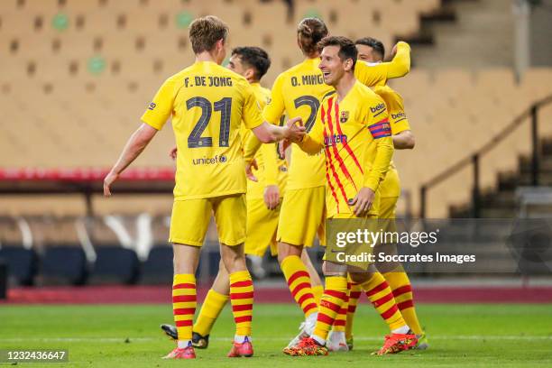 Frenkie de Jong of FC Barcelona with Lionel Messi of FC Barcelona celebrates goal 0-2 during the Spanish Copa del Rey match between Athletic de...