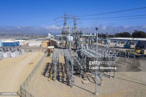 Power substation outside the battery building at the Vistra Corp. Moss Landing Energy Storage Facility in Moss Landing, California, U.S., on Tuesday,...