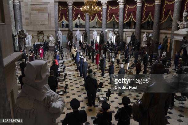 Representative Emanuel Cleaver, a Democrat from Missouri, left, speaks during a ceremony honoring late Representative Alcee Hastings in Statuary Hall...