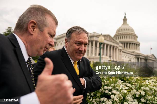 Former Secretary of State Mike Pompeo, leaves a Republican Study Committee news conference on Capitol Hill on Wednesday, April 21, 2021 in...