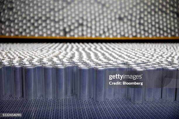 Beverage cans move along a conveyor at the Pakistan Aluminium Beverage Cans Ltd. Factory in Faisalabad, Pakistan, on Friday, April 16, 2021. A group...