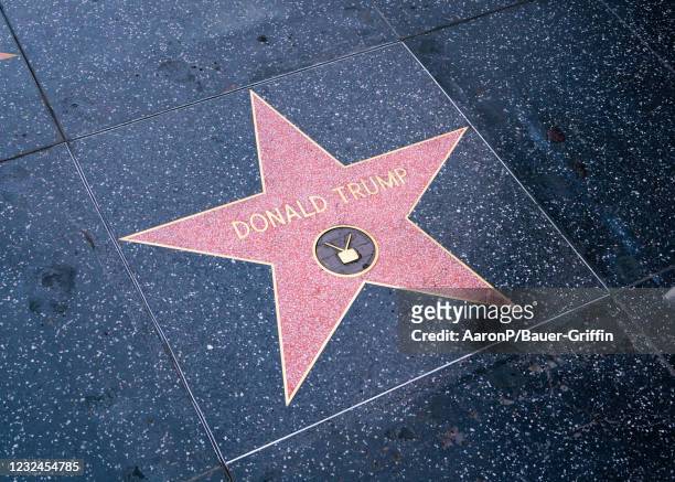 General view of Donald Trump's Star on the Walk of Fame, unveiled for the first time after being destroyed in early October 2020 and then covered...