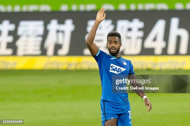 Ryan Sessegnon of TSG 1899 Hoffenheim gestures during the Bundesliga match between TSG Hoffenheim and Borussia Moenchengladbach at PreZero-Arena on...