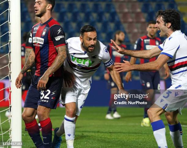 Fabio Quagliarella of Uc Sampdoria celebrate the goal during the Serie A match between Fc Crotone and Uc Sampdoria on April 21, 2021 stadium...