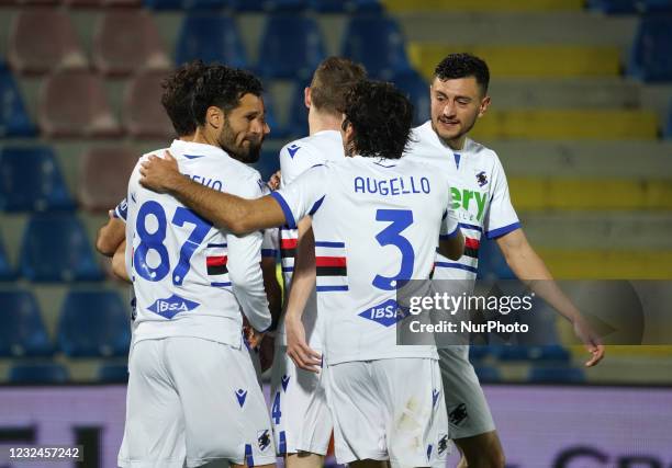 Fabio Quagliarella of Uc Sampdoria celebrate the goal during the Serie A match between Fc Crotone and Uc Sampdoria on April 21, 2021 stadium...