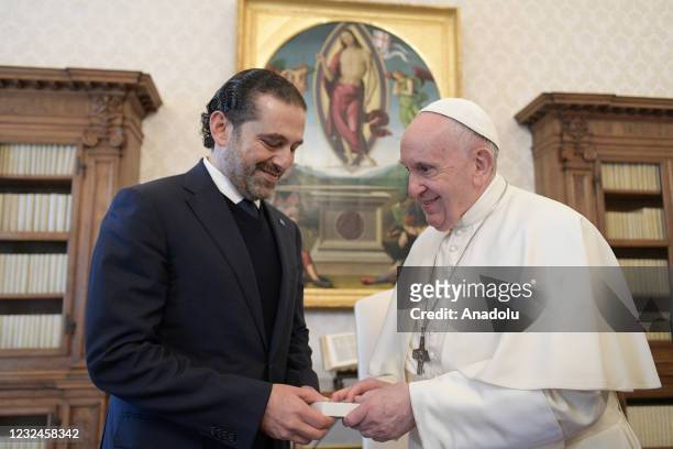 Former Prime Minister Saad Hariri , tasked with forming the new government in Lebanon, meets Pope Francis in Vatican on April 22, 2021.