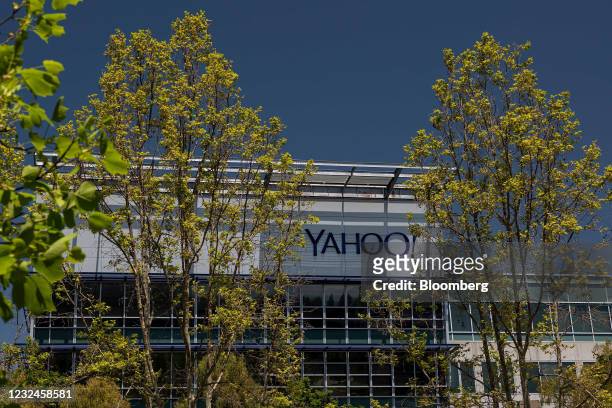 Signage on a building at the Oath Inc. Yahoo! headquarters in Sunnyvale, California, U.S., on Wednesday, April 21, 2021. Silicon Valley has the...