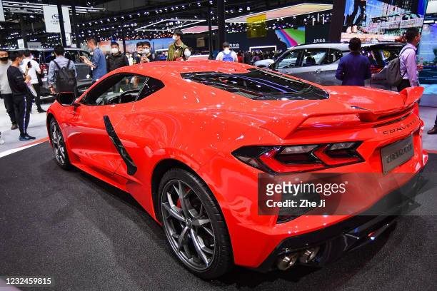 Chevrolet Corvette car is on displayed during the 19th Shanghai International Automobile Industry Exhibition, also known as Auto Shanghai 2021, at...
