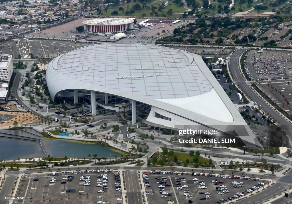 La Rams Arena Aerial view of the SoFi Stadium, home of the Los Angeles Rams and ...