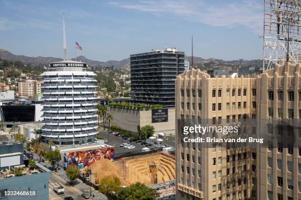 Giant trench is being dug next door to the Capitol Records building to determine if an earthquake fault runs under the site on Thursday, April 15,...