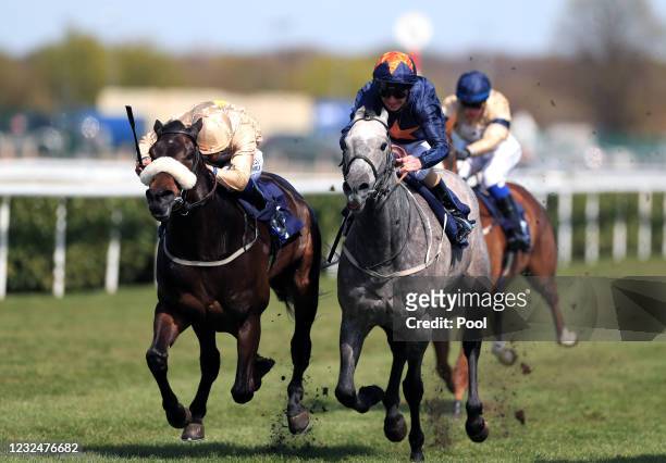 Seven Brothers ridden by Kevin Stott on their way to winning the attheraces.com Handicap at Doncaster Racecourse on April 23, 2021 in Doncaster,...