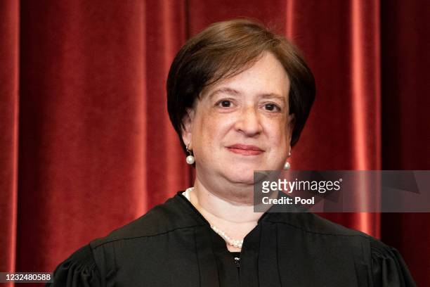 Associate Justice Elena Kagan stands during a group photo of the Justices at the Supreme Court in Washington, DC on April 23, 2021.