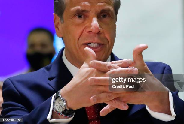 New York Governor Andrew Cuomo speaks at an event to announce five new walk-in pop-up vaccination sites for New York City Bodega, grocery store and...