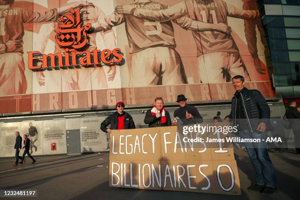 Arsenal fans during a protest against the club's owner Stan Kroenke ahead of the Premier League match between Arsenal and Everton, outside Emirates...