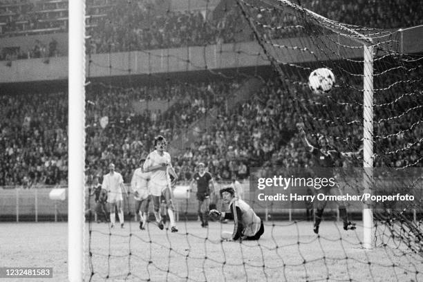 Alan Kennedy of Liverpool celebrates after scoring past Real Madrid goalkeeper Agustin Rodriguez during the European Cup Final at the Parc des...