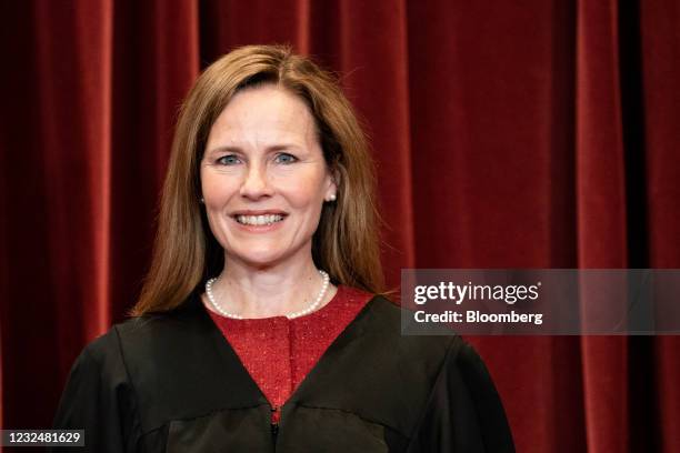 Amy Coney Barrett, associate justice of the U.S. Supreme Court, during the formal group photograph at the Supreme Court in Washington, D.C., U.S., on...