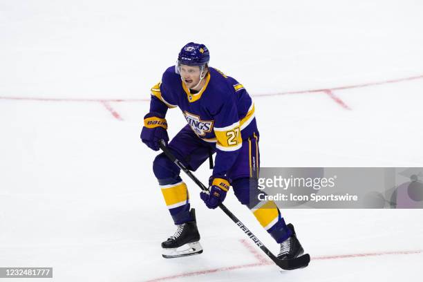 Los Angeles Kings left wing Austin Wagner skates during the NHL regular season game against the Vegas Golden Knights on Wednesday, April 14, 2021 at...